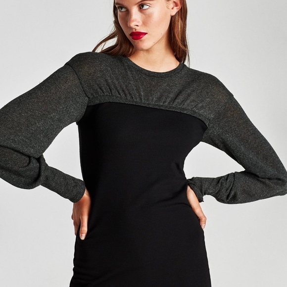 ZARA CONTRASTING FABRIC LONG SLEEVE DRESS - Picture 5 of 8